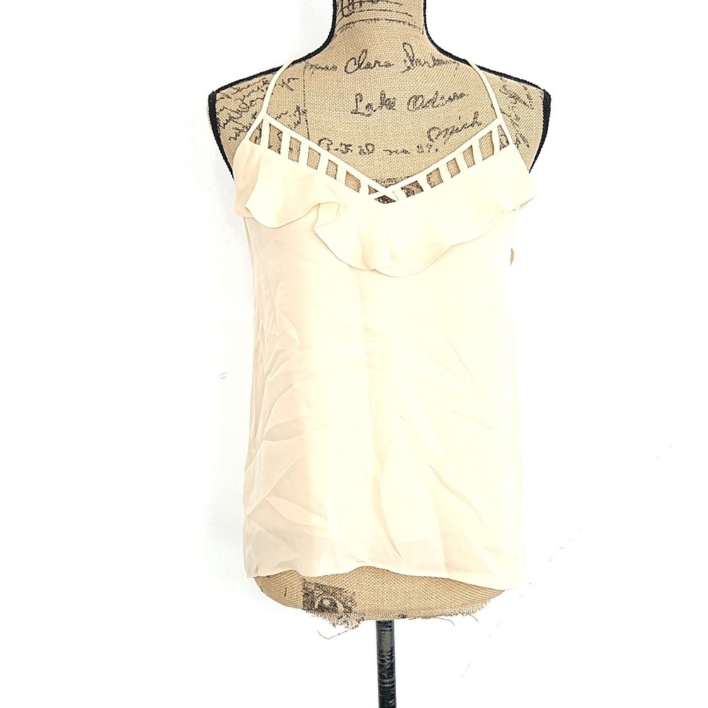NWT Rebecca Minkoff Alissa Cami Women 4 Peach Silk Ruffle Ladder Cutout C11215